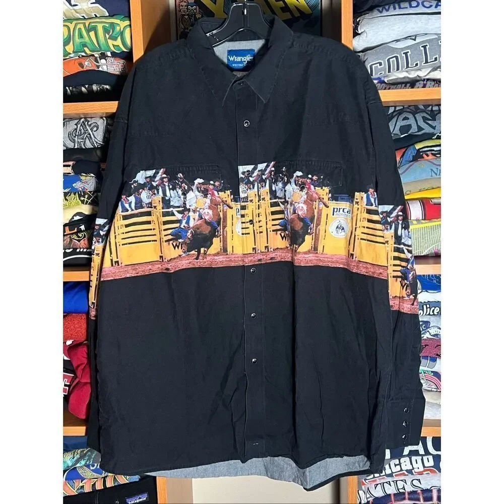 Wrangler Western Cowboy Pro Rodeo PRCA AOP Snap Button Shirt